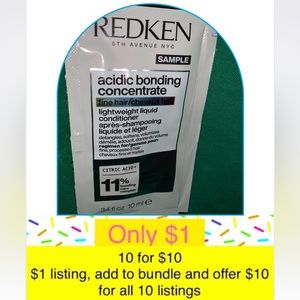 1️⃣0️⃣for$1️⃣0️⃣ REDKEN acidic bonding concentrate conditioner sample NEW